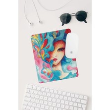 Mavi Saçlı Kız Çizimli Bilek Destekli Dikdörtgen Mouse Pad.