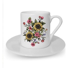 Renkli Çiçek Baskılı Beyaz Türk Kahvesi Fincanı