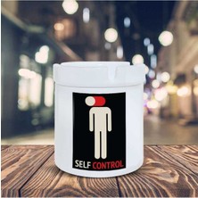 Beyaz Kapalı Kafa Küllük Self Control Baskılı Kül Tablası K-147