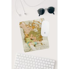 Vintage Harita Çizimli Bilek Destekli Dikdörtgen Mouse Pad Mouse Altlığı.