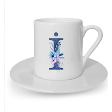 Mavi Renkli I Harfi Baskılı Beyaz Türk Kahvesi Fincanı