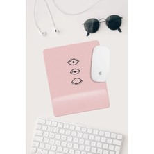 Pembe Göz Çizimli Bilek Destekli Dikdörtgen Mouse Pad Mouse Altlığı.