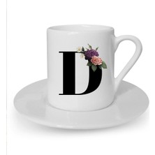D Harfi Baskılı Beyaz Türk Kahvesi Fincanı