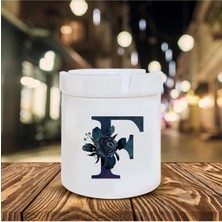 Siyah Gül F Harfi Baskılı Seramik Şık Küllük