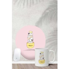 Oyuncu Kediler Desenli Bilek Destekli Mouse Pad Kupa Seti