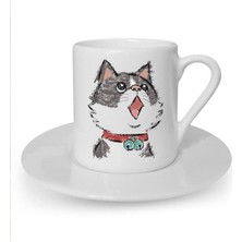 Kedi Temalı Beyaz Türk Kahvesi Fincanı