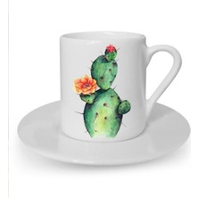 Kaktüs Baskılı Beyaz Türk Kahvesi Fincanı