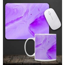 Baskılı Kupa & Mor Renk Dalga Geçişli Mouse Pad 23X19CM Fare Altlığı Kaydırmaz Taban DE594 Ofis Hedi