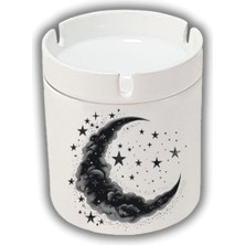 Kokusuz Sigara Küllüğü - Kokusuz Kül Tablası - Doğart Sanat Siyah Ay ve Yıldız Baskılı Küllük