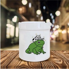 Yeşil Kurbağa Baskılı Seramik Şık Küllük