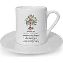 Beyaz Kahve Fincanı Sembol Ying Yang Lotus Çiçeği Meditasyon Yaşam Ağacı