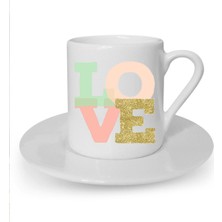 Love Baskılı Beyaz Türk Kahvesi Fincanı