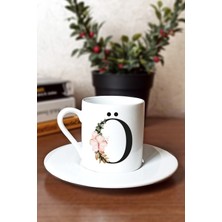 Caddemart | Ö Harfli Çiçekli Baskılı Porselen Türk Kahvesi Fincanı