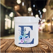 Mavi Renkli E Harfi Baskılı Seramik Şık Küllük