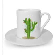 Kaktüs Baskılı Beyaz Türk Kahvesi Fincanı