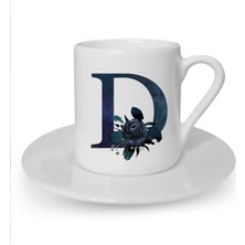 Siyah Gül D Harfi Baskılı Türk Kahvesi Fincanı