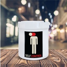 Beyaz Kapalı Kafa Küllük Self Control Baskılı Kül Tablası K-147