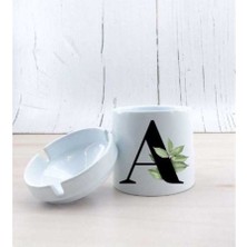 Caddemart | A Harf Yapraklı Baskılı Beyaz Seramik Kokusuz Kül Tablası