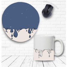 Mavi Tasarımlı Kupa Bardak ve Bilek Destekli Mouse Pad Seti