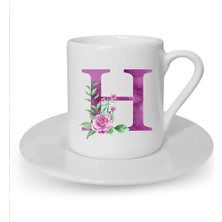 Mor Renkli H Harfi Baskılı Beyaz Türk Kahvesi Fincanı