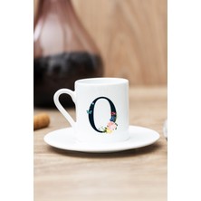 Beyaz O Harfi Çiçek Tasarım Türk Kahvesi Fincanı