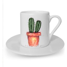 Kaktüs Baskılı Beyaz Türk Kahvesi Fincanı