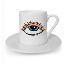 Göz Desenli Beyaz Türk Kahvesi Fincanı