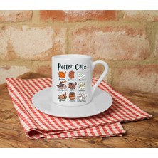 Potter Cats Baskılı Beyaz Türk Kahvesi Fincanı