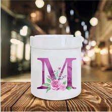 Mor Renkli M Harfi Baskılı Seramik Şık Küllük