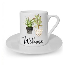 Welcome Kaktüs Baskılı Beyaz Türk Kahvesi Fincanı