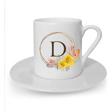 Çiçek Desenli D Harfi Baskılı Türk Kahvesi Fincanı