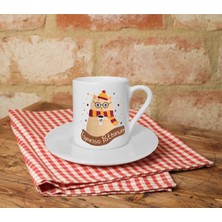 Espresso Patronum Kedi Baskılı Beyaz Türk Kahvesi Fincanı