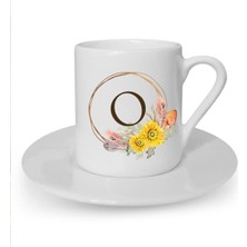 Çiçek Desenli O Harfi Baskılı Beyaz Türk Kahvesi Fincanı