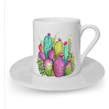 Kaktüs Baskılı Beyaz Türk Kahvesi Fincanı