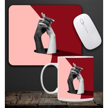 Baskılı Kupa & Kırmızı ve Pembe Renk El Ele Tutuşan Motifli Mouse Pad 23X19CM Fare Altlığı Kaydırmaz