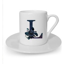 L Harfi Baskılı Beyaz Türk Kahvesi Fincanı