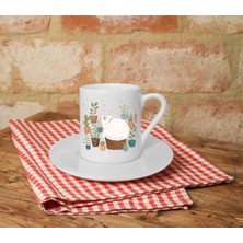 Kaktüs ve Kedi Baskılı Beyaz Türk Kahvesi Fincanı 1