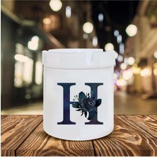 Siyah Gül H Harfi Baskılı Seramik Şık Küllük