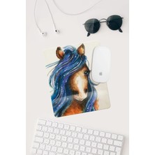 Mavi Yeleli At Çizimli Bilek Destekli Dikdörtgen Mouse Pad.
