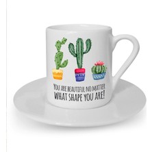 Kaktüs Baskılı Beyaz Türk Kahvesi Fincanı