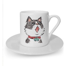 Kedi Temalı Beyaz Türk Kahvesi Fincanı