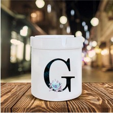 Mavi Çiçekli G Harfi Baskılı Seramik Şık Küllük