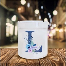 Mavi Renkli L Harfi Baskılı Seramik Küllük