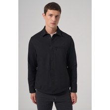 Morven  Erkek Siyah Poliviskon Trend Düz Dynamic Fit Worker Gömlek Ceket