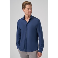 Morven  Erkek Lacivert Trend Düz Slim Fit Tam Italyan Yaka Gömlek