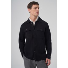 Morven  Erkek Siyah Trend Kapaklı Cepli Düğmeli Hırka