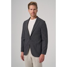 Morven  Erkek Antrasit Yünlü Slim Fit Mono Yaka Ceket
