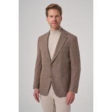 Morven  Erkek Kahve Poliviskon Trend Desenli Dynamic Fit Mono Yaka Ceket