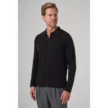 Morven  Erkek Siyah Trend Polo Yaka Gömlek Triko