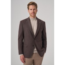 Morven  Erkek Kahve Poliviskon Dokuma Desenli Dynamic Fit Mono Yaka Ceket